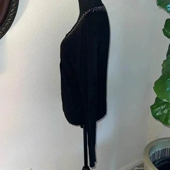 Garnet Hill Women’s Black Silk Cashmere Blend Sequin Collar Cardigan Large - Picture 7 of 13